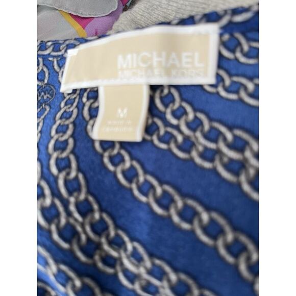 Michael Kors Blue Wavy Chain Faux Wrap Women's Ruffle M Dress Retails $155 - Picture 6 of 7